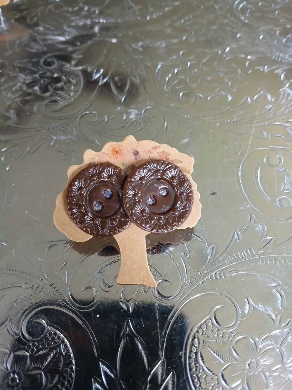 Brown Vintage Button Earrings